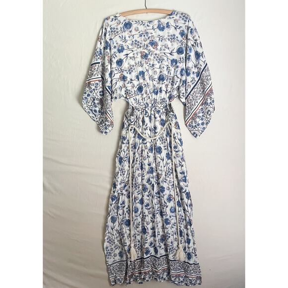 NWT Dress Forum Floral White,Blue,Rust Maxi Dress. Size Small.Side Open Splits. - Picture 6 of 9